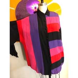 90’s Dolman Sleeve Color Block Button Up